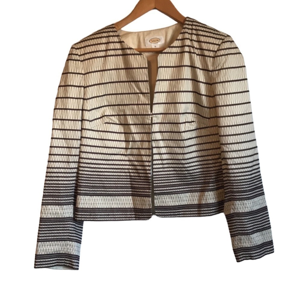 TALBOTS cream brown embroidered blazer jacket size 10